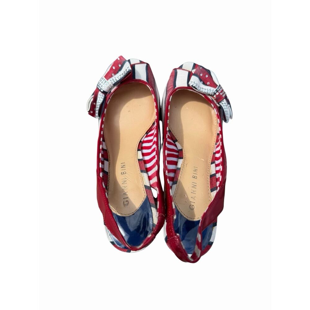 Gianni Bini Red White Blue Striped Bow Heels Pumps 4th Of July Patriotic 8 Sling - Picture 8 of 8